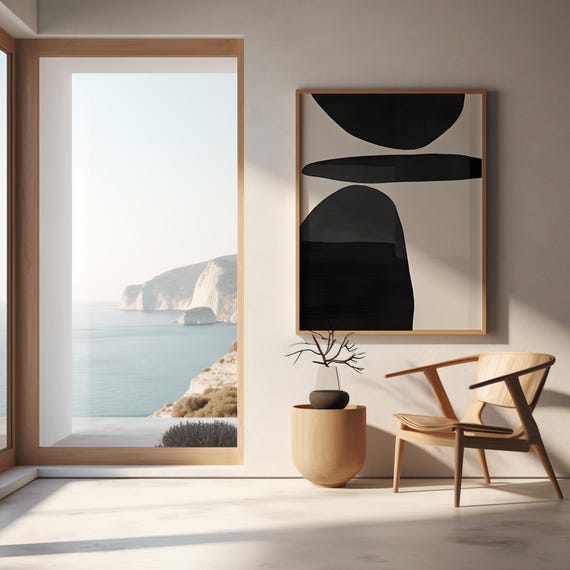 Framed Poster: Minimalist Black Abstract  | Modern Neutral Wall Art | Contemporary Fine Art Print