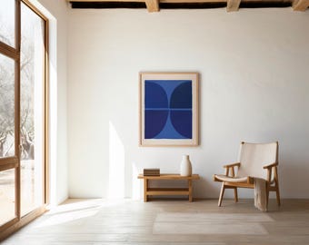 Blue Abstract Geometric Wall Art, Modern Minimalist Printable, Contemporary Digital Download