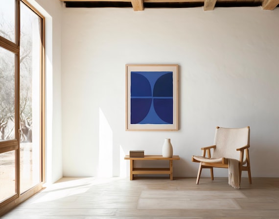 Blue Abstract Geometric Wall Art, Modern Minimalist Printable, Contemporary Digital Download