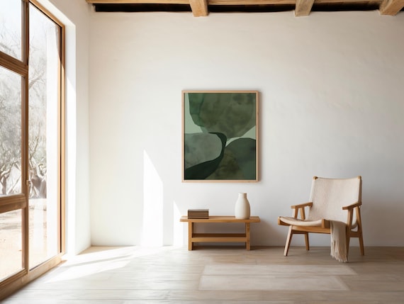 Green Abstract Watercolor Print, Forest Layers Poster (Digital Download)