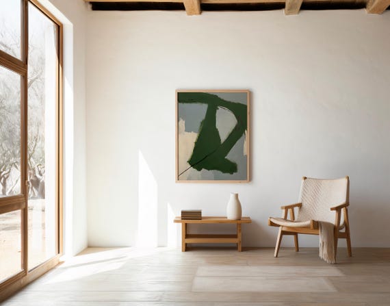 Abstract Green Brushstroke · Modern Minimal Art Digital Download