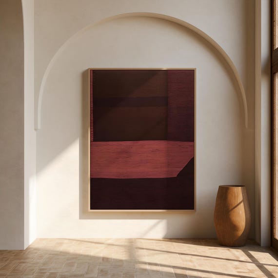 Burgundy Abstract Geometric Wall Art | Modern Home Decor (Digital Download)