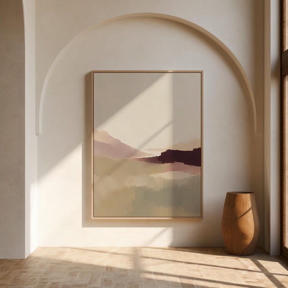 Mauve and Burgundy Wall Art | Abstract Landscape – Framed Canvas Print