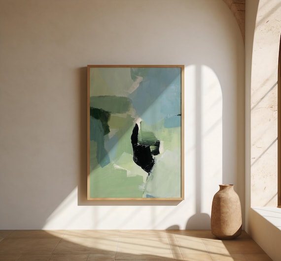 Sage Green Abstract Art Print | Blue Minimalist Wall Poster
