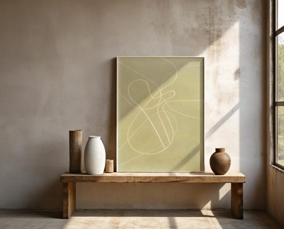 Olive Green Minimalist Line Art | Framed Poster
