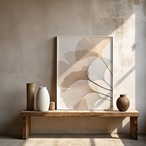 Ginkgo Leaf Wall Art | Neutral Botanical Line Art – Framed Poster | Ready to Hang
