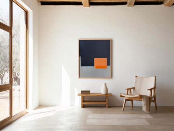 Modern Abstract Minimalist Print, Navy Orange Art (Digital Download)