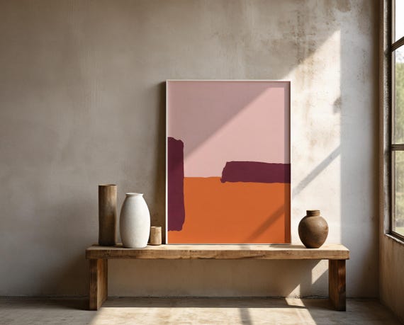 Burgundy Vertical Abstract Wall Art | Blush and Burnt Orange – Framed Poster | Ready to Hang