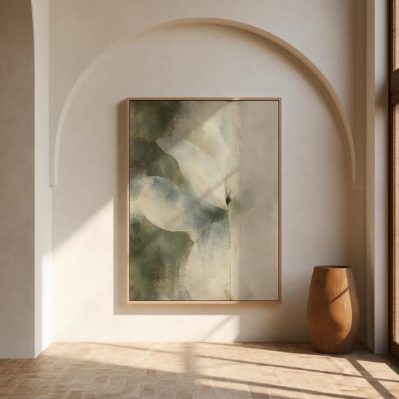 Sage Green Abstract Floral Wall Art | Organic Modern Neutral – Framed Canvas Print