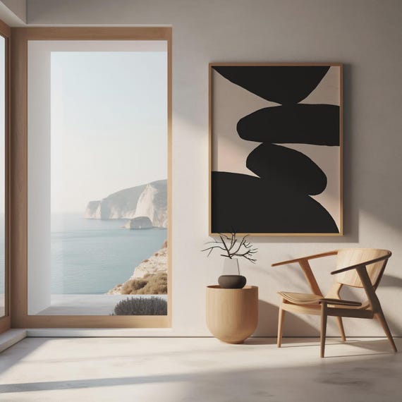 Framed Poster: Minimalist Black Abstract | Modern Monochrome Wall Art | Contemporary Fine Art Print