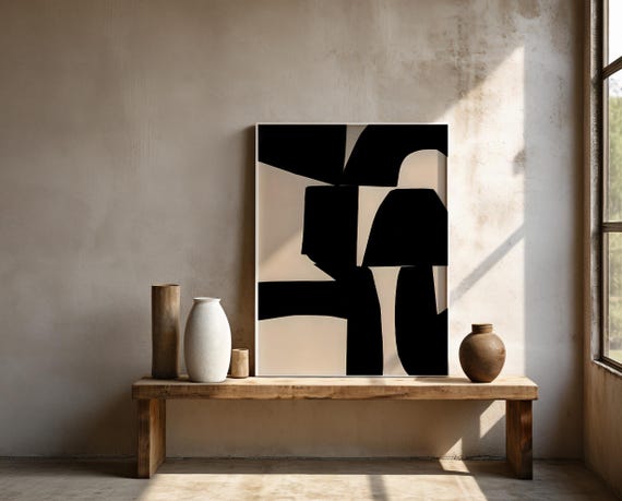 Black and Ivory Abstract Wall Art – Framed Poster