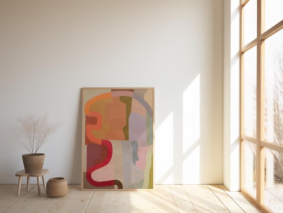 Terracotta Abstract Shapes Print: Mid-Century Modern Wall Art (Unframed)