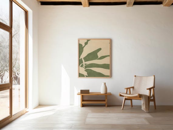 Green Botanical Abstract Print, Minimal Nature Wall Art (Digital Download)