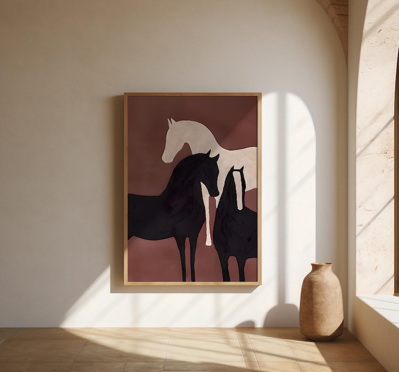 Minimalist Horse Art Trio · Modern Equine Wall Art · Neutral Abstract Digital Download