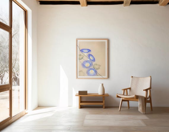 Abstract Blue Floral Forms · Modern Botanical Fine Art Poster (Unframed)