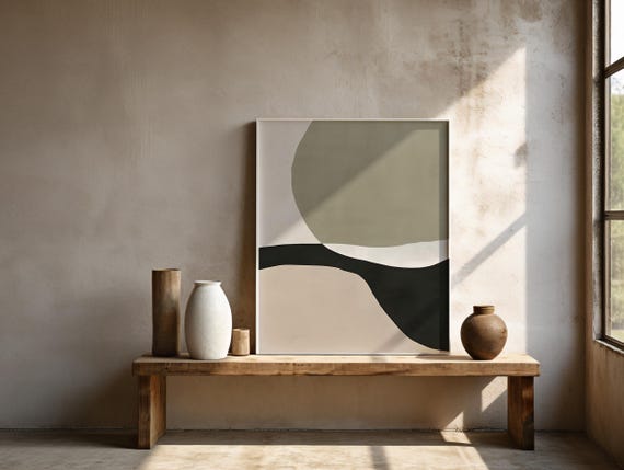 Neutral Abstract Shapes Art Print, Modern Minimalist Decor
