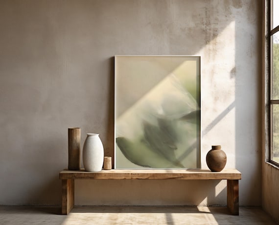 Sage Green Abstract Wall Art | Organic Modern Minimalist Decor | Framed Poster