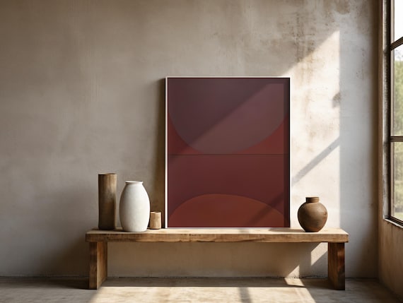 Fine Art Poster: Deep Red Minimalist Abstract Art Print | Contemporary Warm Wall Decor (Unframed)