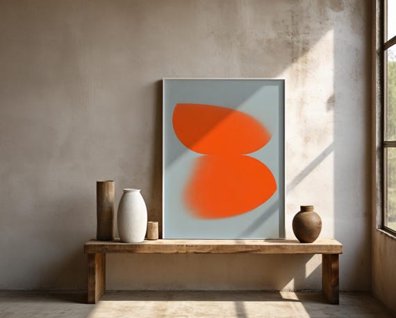 Orange & Blue Minimalist Abstract Wall Art Framed Poster
