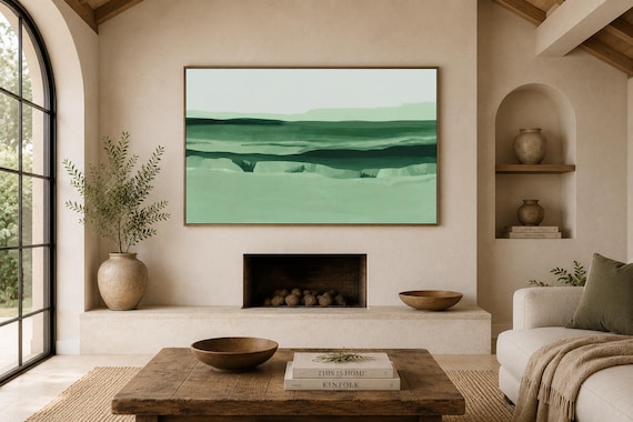 Sage Green Landscape Frame TV Art | Abstract Painting – Instant Download
