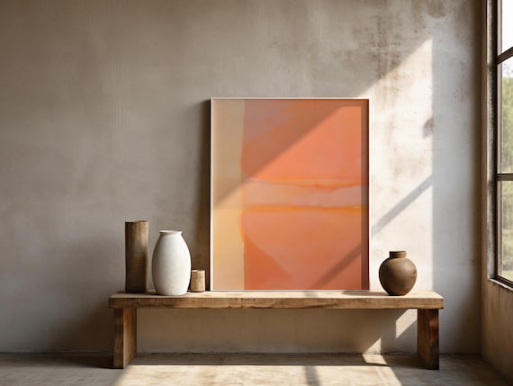 Abstract Peach Orange Wall Art | Soft Modern Color Fields | Framed Poster
