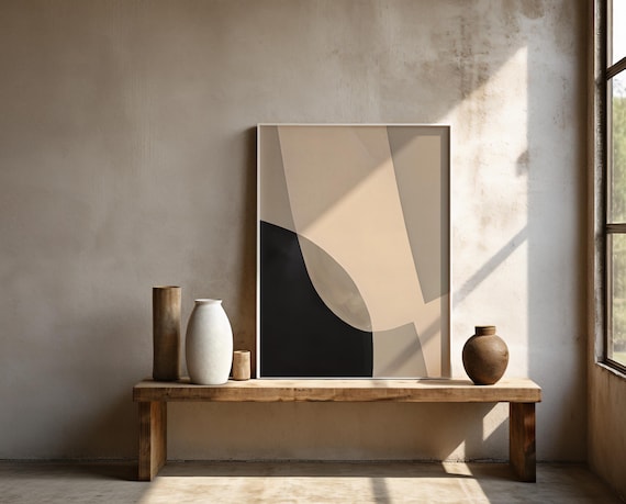 Neutral Black & Beige Abstract Wall Art | Framed Poster