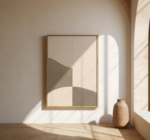 Minimal Taupe Abstract Curves on Cream | Fine Art Poster