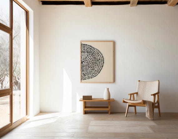 Black and Beige Circle Abstract Wall Art | Minimal Modern Printable | Digital Download