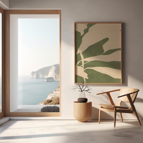 Green Botanical Abstract Print, Minimal Nature Wall Art (Digital Download)