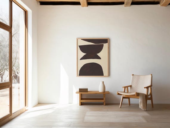 Digital Download: Modern Brown Abstract Shapes Print, Minimal Mid-Century Art, Neutral Wall Decor