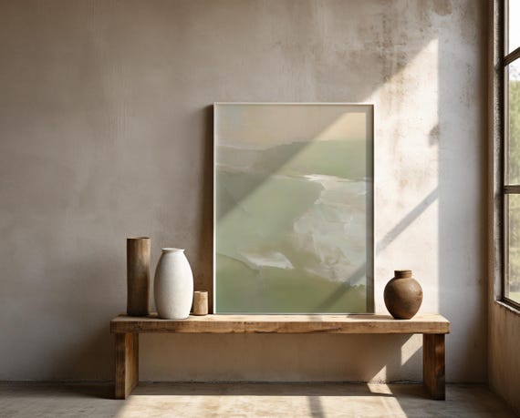 Sage Green Abstract Wall Art | Soft Neutral Minimal | Framed Poster