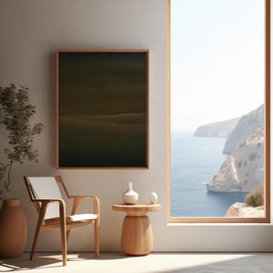 Moody Olive Green Abstract Landscape Wall Art – Framed Canvas image 2