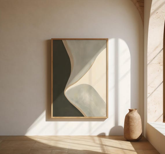 Dark Olive Wall Art | Curve Abstract – Fine Art Poster Print