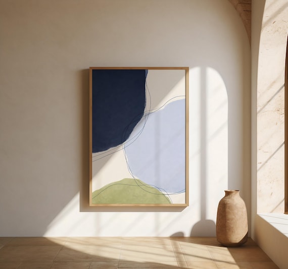 Modern Navy and Soft Blue Abstract Wall Art – Fine Art Poster