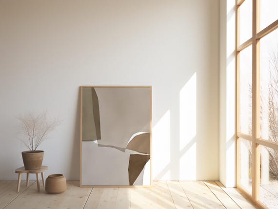 Neutral Abstract Art Print – Beige Brown Minimalist Wall Decor