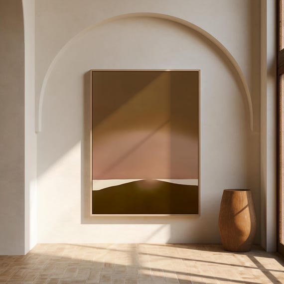 Brown Minimalist Abstract Print | Moody Earthy Gradient Wall Art  – Canvas or Framed Canvas