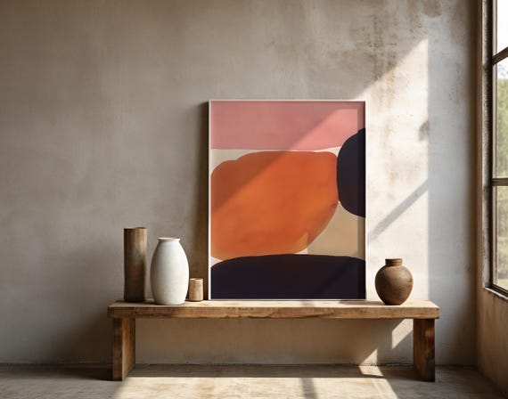 Warm Abstract Shapes | Pink Orange Brown Modern Art | Fine Art Poster (Unframed)