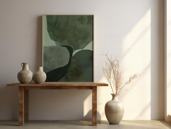 Green Abstract Art Print, Forest Organic Shapes, Minimalist Decor (Unframed)