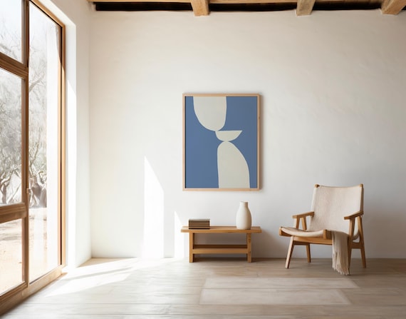 Blue and Cream Organic Wall Art | Stacked Shapes – Printable | Instant Download