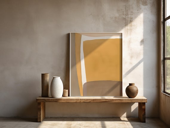 Digital Download: Modern Neutral Abstract · Warm Ochre Minimalist Print · Organic Shape Wall Art