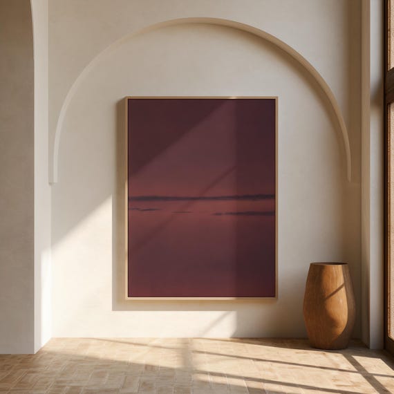 Dusk Horizon Wall Art | Burgundy Plum Abstract – Framed Canvas Print