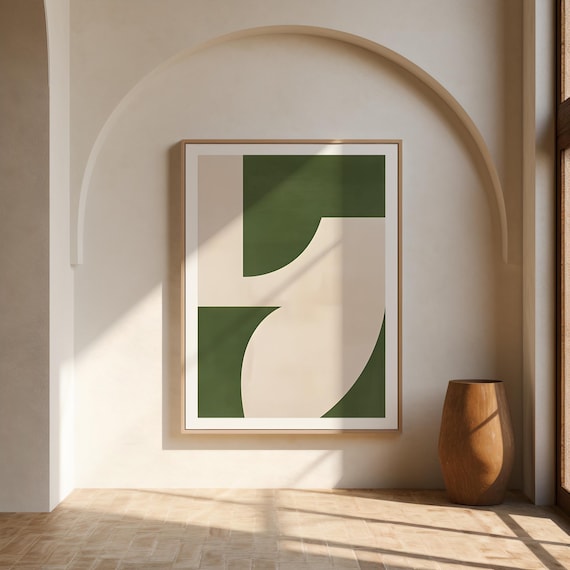 Green and Beige Geometric Art Print | Modern Minimalist Wall Art | Premium Matte Poster