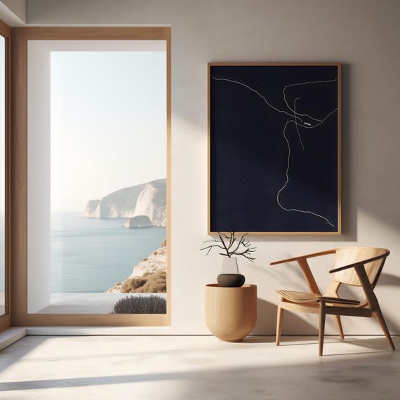 Midnight Abstract Line Art | Minimal Modern Navy Wall Decor | Fine Art Poster (Unframed)