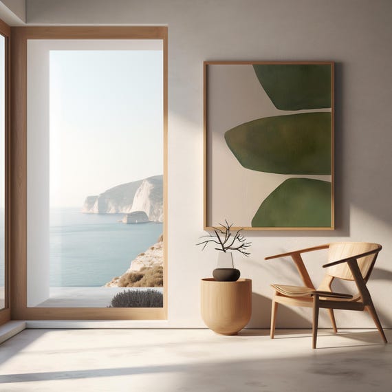 Fine Art Poster: Minimalist Green Abstract Print · Japandi Inspired Decor (Unframed)