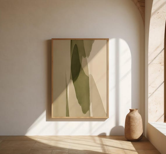 Olive and Sand Wall Art | Tall Layered Abstract Forms – Fine Art Poster Print