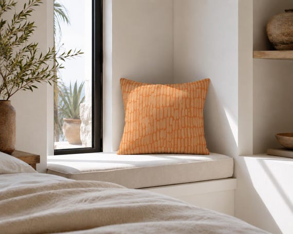 Orange and Tan Outdoor Pillow | Abstract Dash Pattern – UV Resistant Patio Cushion