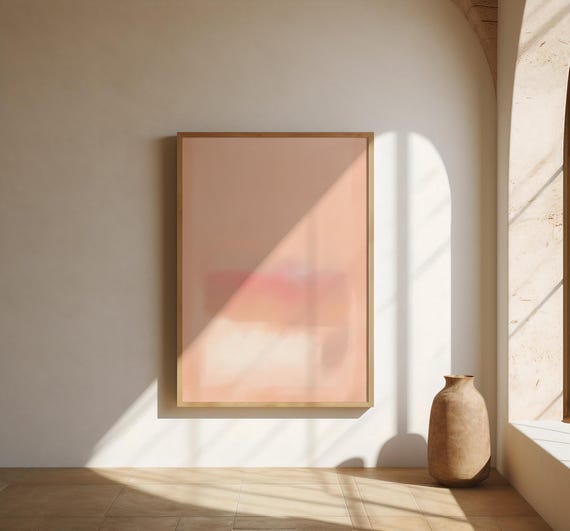 Soft Blush and Peach Abstract Wall Art with Minimal Sunset Tones – Fine Art Poster