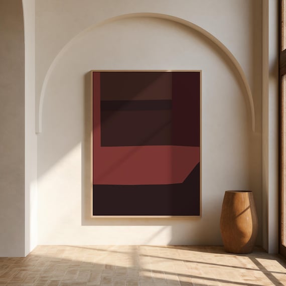 Burgundy and Brick Wall Art | Color Block Abstract – Canvas & Framed Canvas Print