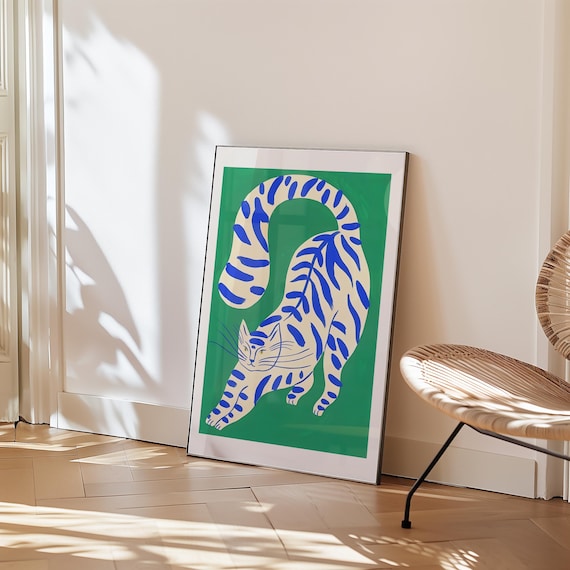 Abstract Cat Art Print: Bold Colors, Curved Back (Digital Download PNGs