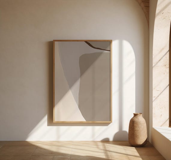 Fine Art Poster: Minimalist Neutral Abstract Wall Art | Beige Organic Shapes (Frame not included)